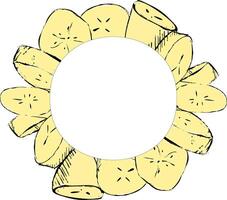 Round yellow frame made of graphic banana slices. illustration. Suitable for print, social media and backdrops. vector