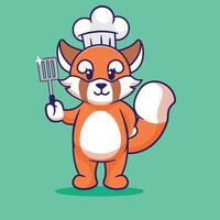 Adorable cooking red panda character showing cute expression vector