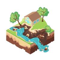 Cartoon Color Mudflow 3d Isometric View. vector
