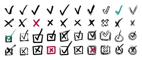 Cartoon Color Different Doodle Hand Drawn Check Mark Set. vector