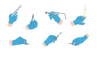 Cartoon Color Doctors Different Hands Gestures Set. vector