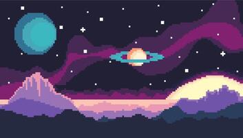 Cartoon Color Pixelated 8 Bit Cosmic Area. vector
