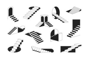 Geometric Monochrome Abstract Surreal Stairs with and Outline Elements Set. vector