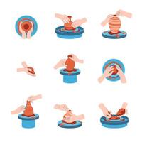 Cartoon Color Different Hands Gestures Set Pottery Concept. vector