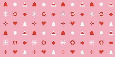Elegant geometric Christmas and New Year seamless pattern. Xmas ornament, gentle pink background. Bell, Christmas tree, holly. Abstract geometrical design for wrapping paper, cover, print vector