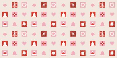 Elegant geometric Christmas and New Year seamless pattern. Xmas ornament, isolated background. Gift, Christmas tree, wreath, holly. Abstract geometrical design for wrapping paper, cover, print vector