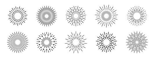 fireworks set illustration for celebrations. Bright explosions and sparkles, perfect for Christmas, New Year, and festive events. Firecracker icon collection. vector