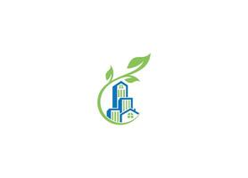 Real estate logo design with leaf icon template and white background vector