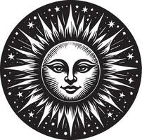 The sun is in a black and white image vector