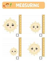 Measuring length with ruler. Education developing worksheet. practice sheets.Sun measurement in centimeters vector
