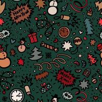 Christmas Pattern with Festive Elements on a Green Background vector