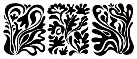 Groovy abstract flower posters. Floral doodle patterns. Trendy set. vector