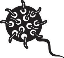 Captivating black and white icon of virus spreading contagion with tendrils. Intricate details showcase biology and science of diseases. Health risks of pandemics and outbreaks symbolized vector