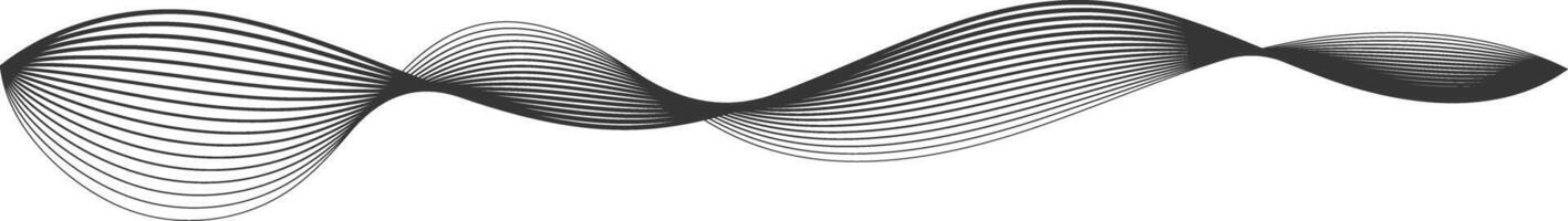 Graceful black lines flow on white, creating a modern wavy shape. Ideal for sleek designs, exuding motion and energy. Monochrome elegance adds sophistication to this versatile graphic element vector