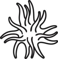 This illustration features a black and white line art drawing of a sea anemone, perfect for nature and marine life designs vector