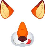 Cute cartoon fox face with bright orange ears and mouth playfully licking its nose on a white background, perfect for various design projects vector