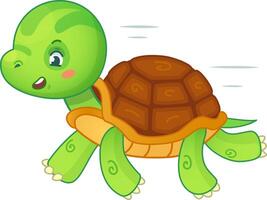 Determined cartoon turtle races happily, showing speed and energy. Symbolizing resilience and strength, it inspires with a positive attitude vector