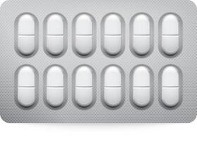 Close up of white pills in blister pack, symbolizing medication and healthcare. Sterile and precise, emphasizing proper dosage and treatment vector