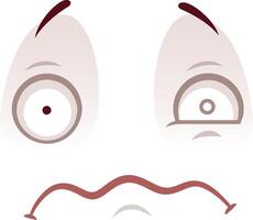 Cartoon face with big eyes shows disgust and skepticism, with a wavy mouth and raised eyebrows on a white background, perfect for conveying emotions like dislike and fear vector