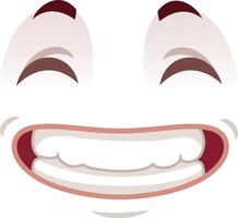 Cartoon face expressing positive feelings, showing a big toothy smile and closing its eyes, could be used to transmit happiness, joy, satisfaction or well being vector
