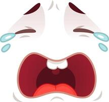 Cartoon face shows deep sadness, tears streaming down, mouth open in despair, embodying grief, sorrow, and pain vector
