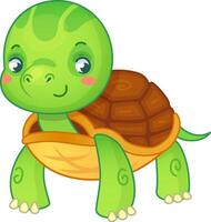 Friendly looking cartoon turtle standing and smiling. Perfect for projects related to animals, nature, pets, and children's designs. vector