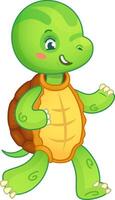 Cartoon illustration of a happy green turtle walking and winking, perfect for children's books, educational materials, and more vector