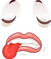 Funny cartoon face shows disgust with eyes closed and tongue out, perfect for negative emotions in design, icon, or meme on white background vector