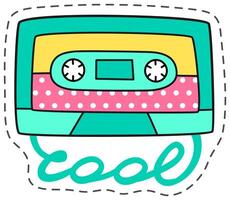Cool retro audio cassette tape patch design with stitched outline, evoking feelings of nostalgia for the music and fashion of the 1980s and 1990s vector