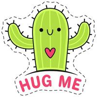 Cute cartoon cactus with arms wide open, showing a heart for a warm hug. Smiling and cheerful, radiating joy and positivity, like a playful friend welcoming you vector