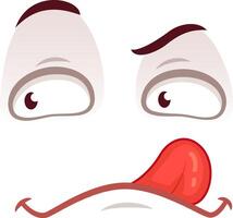 Silly cartoon face sticks out its tongue in confusion, with asymmetrical eyebrows and a funny expression. Perfect for adding humor to any project vector
