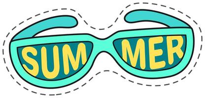 Turquoise sunglasses are featuring the word summer on the lenses, bringing a playful and stylish vibe to summer adventures vector
