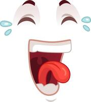 Cartoon face illustration showing a wide open mouth with tongue hanging out, eyes squeezed shut, and tears running down the face vector