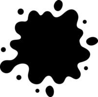 Black ink blob splatters on white, surrounded by smaller drops forming an abstract design. Messy splashes add a dynamic touch to this isolated paint splash vector
