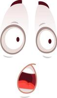Cartoon face is expressing fear, featuring wide open eyes, raised eyebrows, and a gaping mouth, capturing a moment of intense surprise or alarm vector
