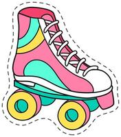 Colorful roller skate patch with dashed outline, evoking a sense of playful nostalgia and trendy fashion. Perfect for adding a touch of retro charm to designs vector