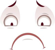 Illustration of a pair of eyes looking up with a worried expression and a large frowning mouth, expressing sadness and disappointment vector