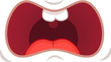 Cartoon illustration of a mouth wide open, teeth showing, and tongue out, as if experiencing a moment of intense fear or surprise vector