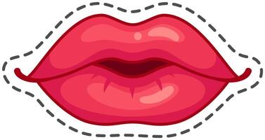 Vibrant red glossy lips outlined with a bold black dashed line. Exuding beauty and femininity. Ideal for love. Romance. And passion themes. Versatile design adds glamour and style to various contexts vector