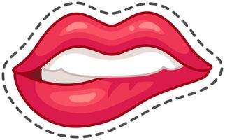 Red lips biting playfully on a white background, adding glamour and seduction vector
