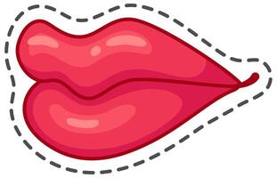 Cartoon drawing of red lips with dashed line around them representing a concept of love, romance, kissing and valentine's day vector