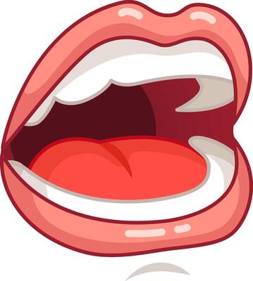 Cartoon illustration of an open mouth with the tongue sticking out, useful for topics such as oral hygiene and dental care