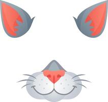 Joyful cartoon cat face with soft grey fur and a cute pink nose on a white background, perfect for pet lovers and animal enthusiasts vector