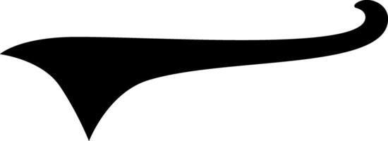 Black curved shape with a pointed tail and a curled end is swooshing from left to right, conveying a sense of speed and movement vector