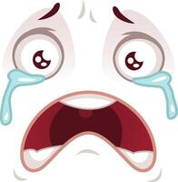 Illustration of a cartoon character with big eyes welling up with tears and mouth wide open, showing despair and sadness vector
