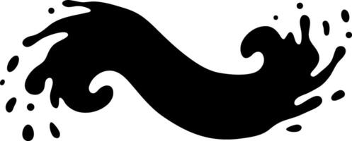 Gracefully flowing black liquid splashes and swirls in a wavy shape, evoking motion and energy on a white background. Mesmerizing pattern for design projects vector