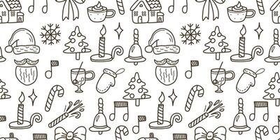 seamless pattern with christmas icons in doodle style on white background vector