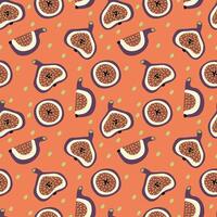 pattern with fig slices and simple pattern on orange background. Flat style illustration vector