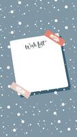 Winter vertical template with empty paper note. Editable hand drawn Christmas design. vector