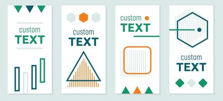 Set of Banners with Abstract Figures. Dynamic Geometric striped Shapes. Collection of posters in motion. Polygon, triangle and rhombus. Line, dots. Place for text. Bright colors. illustration. vector
